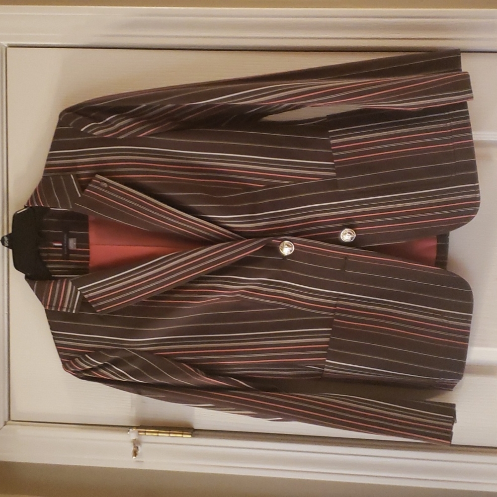 Womens Tommy Hilfiger Brown Blazer White Coral Stripes New
